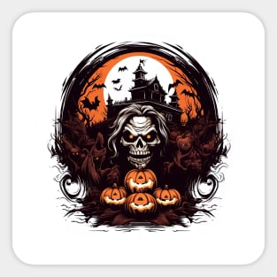 scary witch with pumpkins Sticker